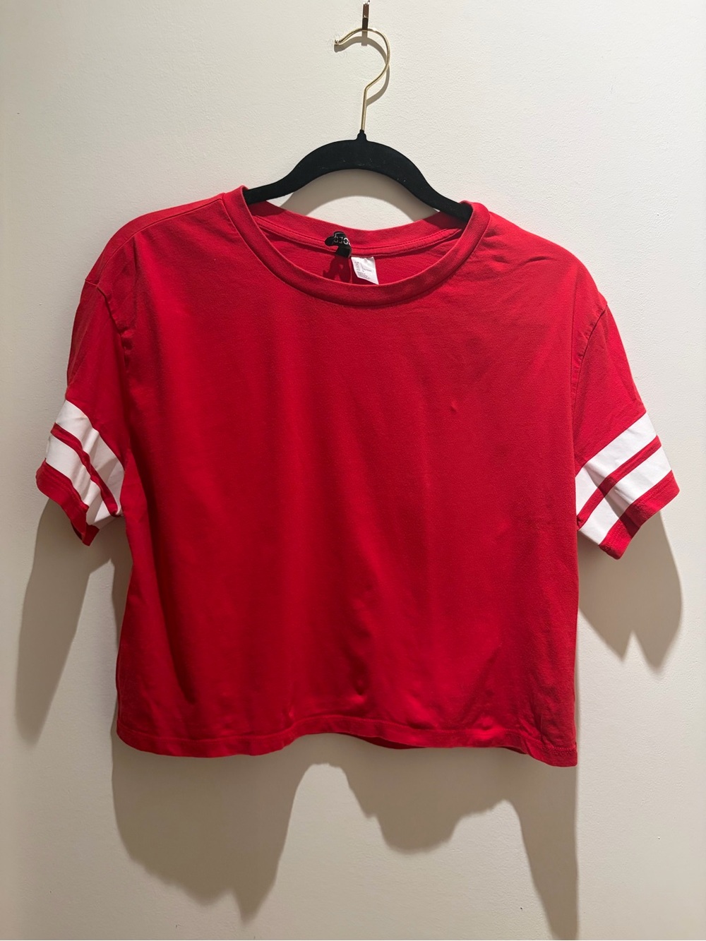 Red Short-Sleeve Striped Sleeve Top
